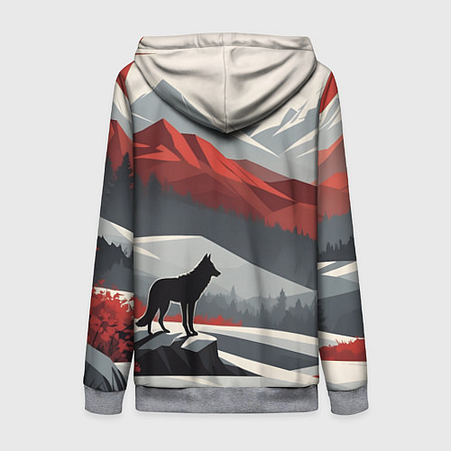 Женская толстовка на молнии Лиса и красные горы / 3D-Меланж – фото 2