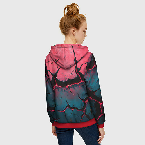 Женская толстовка на молнии Объемные разломы текстура / 3D-Красный – фото 4