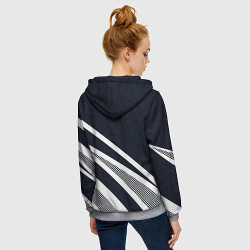 Женская толстовка на молнии Sport тёмно-синий с полосами / 3D-Меланж – фото 4