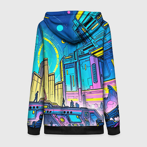 Женская толстовка на молнии Космический город / 3D-Черный – фото 2