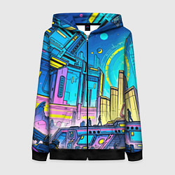 Толстовка на молнии женская Космический город, цвет: 3D-черный