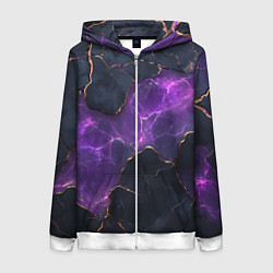 Толстовка на молнии женская Фиолетовый разлом с молниями, цвет: 3D-белый