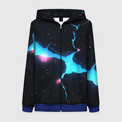 Толстовка на молнии женская Голубой разлом в черной текстуре, цвет: 3D-синий