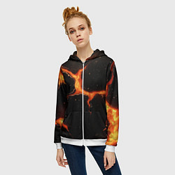 Толстовка на молнии женская Оранжевый разлом на черной текстуре, цвет: 3D-белый — фото 2
