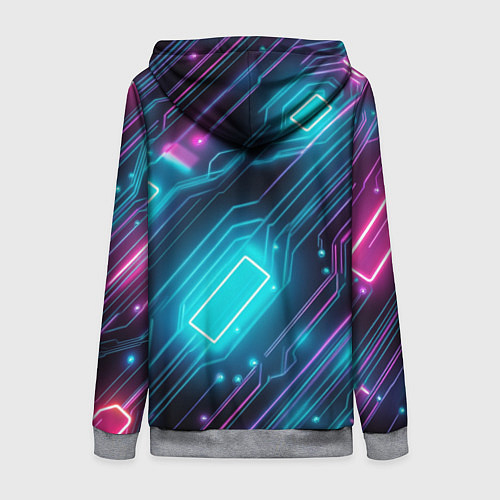Женская толстовка на молнии Неоновый узор киберпанк микросхемы / 3D-Меланж – фото 2