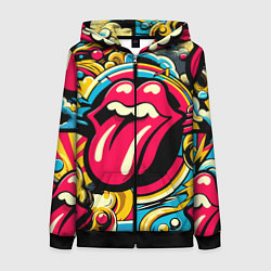 Толстовка на молнии женская Rolling Stones logo - pop art pattern, цвет: 3D-черный