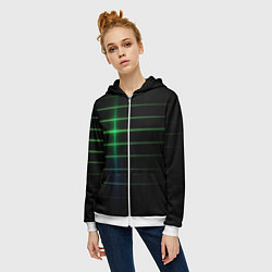 Толстовка на молнии женская The line is green and black, цвет: 3D-белый — фото 2