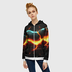 Толстовка на молнии женская Лава в черной текстуре, цвет: 3D-белый — фото 2