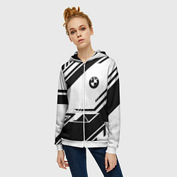 Толстовка на молнии женская BMW geometry black, цвет: 3D-белый — фото 2