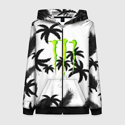 Толстовка на молнии женская Monster energy пальмы, цвет: 3D-черный