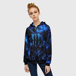 Толстовка на молнии женская Monster energy искры дымы, цвет: 3D-черный — фото 2
