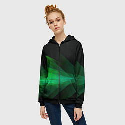 Толстовка на молнии женская Неоновая зеленая абстракция на черном фоне, цвет: 3D-черный — фото 2