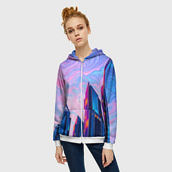 Толстовка на молнии женская Абстракция с небоскребами, цвет: 3D-белый — фото 2