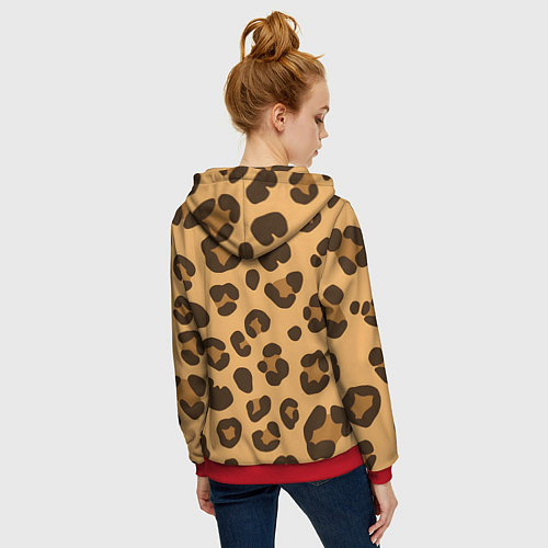 Женская толстовка на молнии Коричневые пятна леопарда / 3D-Красный – фото 4