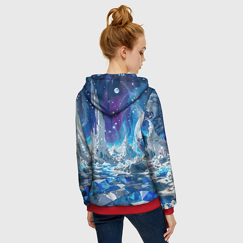 Женская толстовка на молнии Космический фантастический пейзаж / 3D-Красный – фото 4