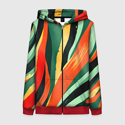 Толстовка на молнии женская Тропическая жаркая абстракция, цвет: 3D-красный