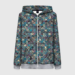 Толстовка на молнии женская Бордово-голубой квадратный паттерн, цвет: 3D-меланж