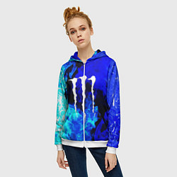 Толстовка на молнии женская Monster energy синий дым, цвет: 3D-белый — фото 2