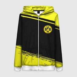 Толстовка на молнии женская Borussia жёлтые полосы, цвет: 3D-белый