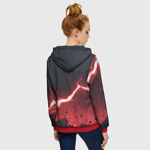 Женская толстовка на молнии Красная молния на черной текстуре / 3D-Красный – фото 4
