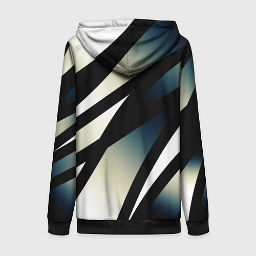 Женская толстовка на молнии Чёрно-белый с синим затемнением полосы / 3D-Черный – фото 2