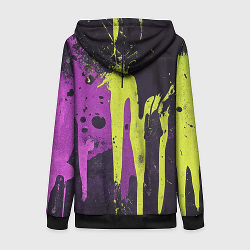 Женская толстовка на молнии Желтая и фиолетовая краска на черном / 3D-Черный – фото 2