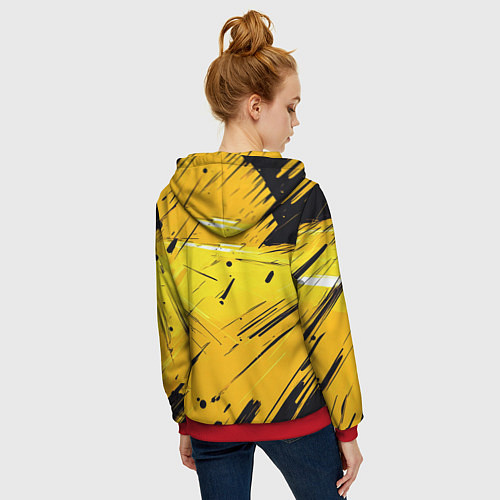 Женская толстовка на молнии Желтая краска на черном фоне / 3D-Красный – фото 4