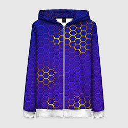 Толстовка на молнии женская Неоновые соты броня, цвет: 3D-белый