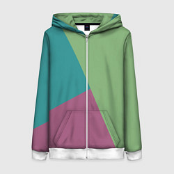 Толстовка на молнии женская Сине-зелёно-розовый тёмный трёхцветный, цвет: 3D-белый