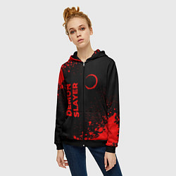 Толстовка на молнии женская Demon Slayer - red gradient вертикально, цвет: 3D-черный — фото 2