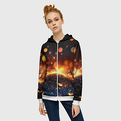 Толстовка на молнии женская Оранжевое боке на черном, цвет: 3D-белый — фото 2