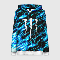 Женская толстовка на молнии Monster energy штрихи голубых неоновых красок