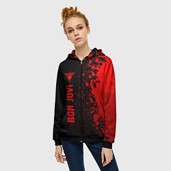 Толстовка на молнии женская Bon Jovi - red gradient по-вертикали, цвет: 3D-черный — фото 2