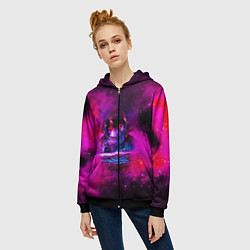 Толстовка на молнии женская Космонавт в космическом море, цвет: 3D-черный — фото 2