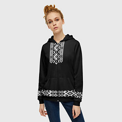 Толстовка на молнии женская Славянский орнамент и узор на черном - вышиванка р, цвет: 3D-черный — фото 2