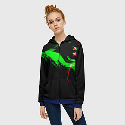 Толстовка на молнии женская Color black green red, цвет: 3D-синий — фото 2