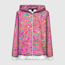 Толстовка на молнии женская Розовый с разноцветными брызгами, цвет: 3D-белый