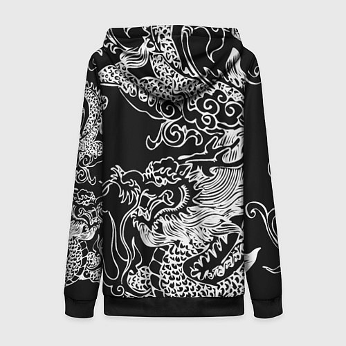 Женская толстовка на молнии Белый дракон на черном / 3D-Черный – фото 2
