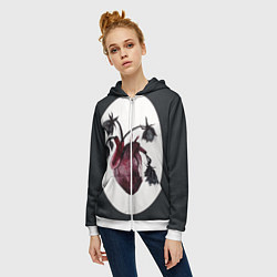 Толстовка на молнии женская Цветы любви: увядшее сердце, цвет: 3D-белый — фото 2