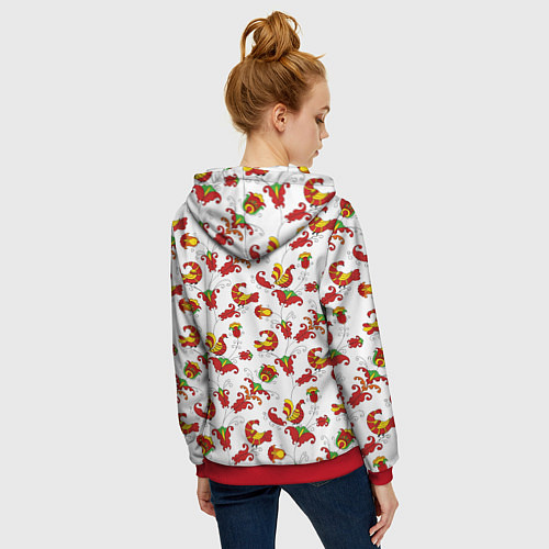 Женская толстовка на молнии Русский народный орнамент в стиле росписей Северно / 3D-Красный – фото 4