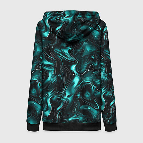 Женская толстовка на молнии Бирюзово-черная мраморная текстура - блики / 3D-Черный – фото 2