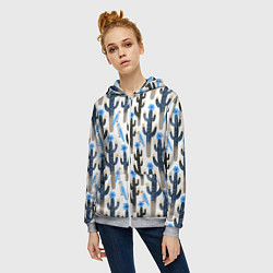 Толстовка на молнии женская Кактусы и попугаи, цвет: 3D-меланж — фото 2