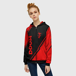Толстовка на молнии женская Doom - red gradient вертикально, цвет: 3D-черный — фото 2