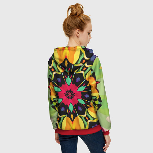 Женская толстовка на молнии Салатовый калейдоскоп / 3D-Красный – фото 4