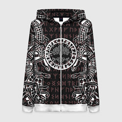 Толстовка на молнии женская Дерево жизни и древние руны, цвет: 3D-белый