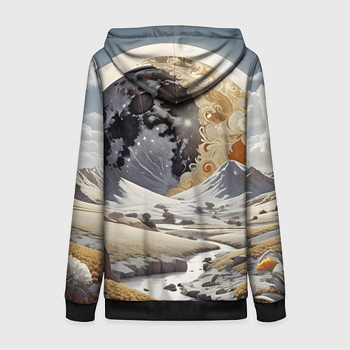 Женская толстовка на молнии Река и планеты / 3D-Черный – фото 2