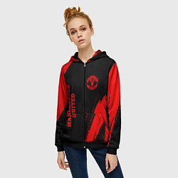 Толстовка на молнии женская Manchester United - red gradient вертикально, цвет: 3D-черный — фото 2