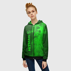 Толстовка на молнии женская Hitman - green gradient по-вертикали, цвет: 3D-черный — фото 2