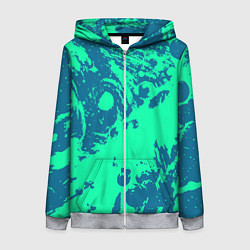 Толстовка на молнии женская Сине-зелёный абстракция краски, цвет: 3D-меланж