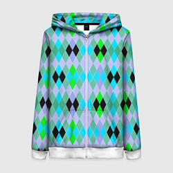 Толстовка на молнии женская Геометрический узор с разноцветными ромбами, цвет: 3D-белый